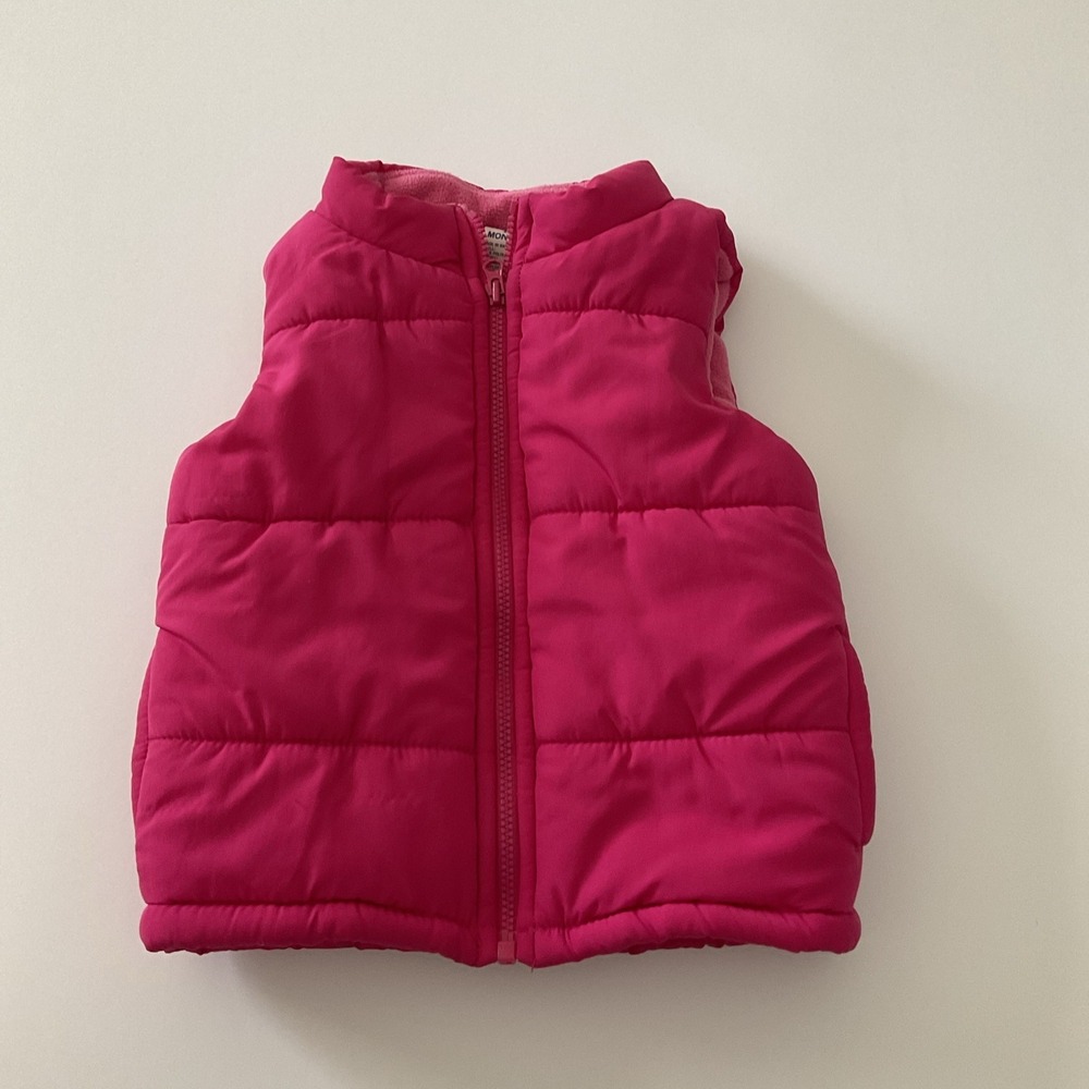 OshKosh Bgosh Puffer Vest Kids Size 12M Solid Pink With Zipper and Pockets
